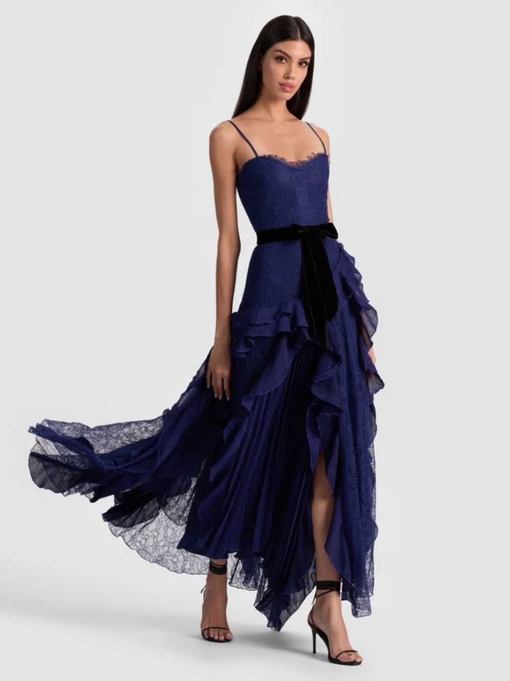 Alice + Olivia Milla Lace Maxi Dress Midnight Blue size 12